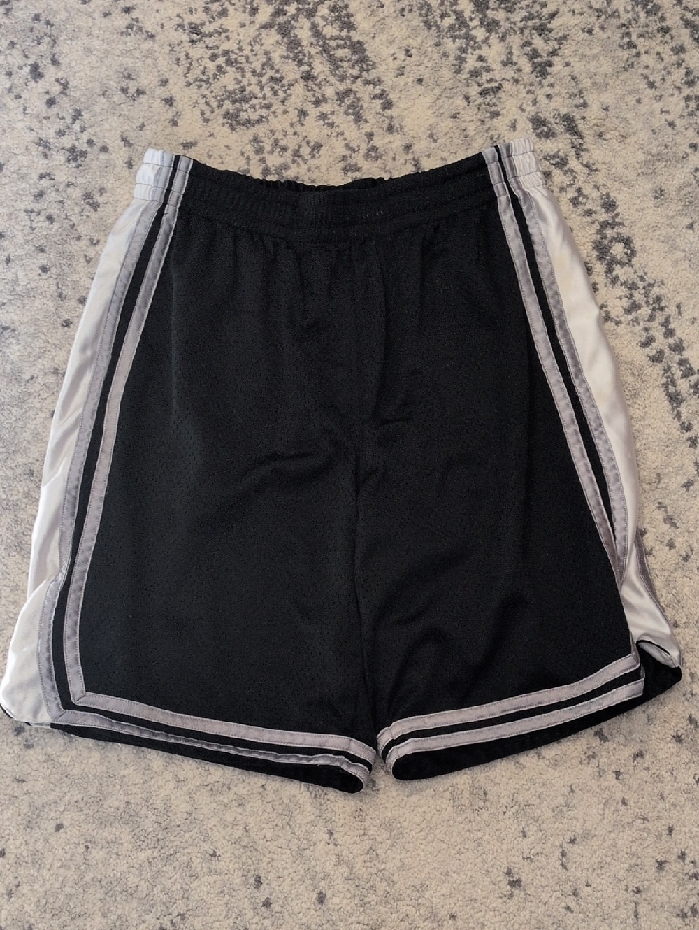 Black Athletic Mesh Shorts with White And Silver Trim